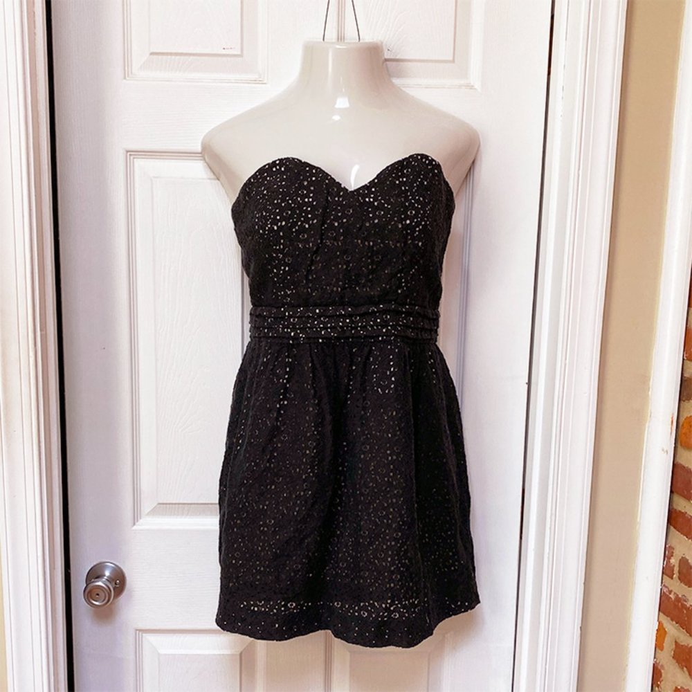 UO Pins & Needles Black Eyelet Strapless Dress